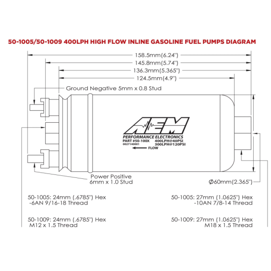 AEM polttoainepumppu 50-1009, 400LPH korvaamaan BOSCH -044 pumppu